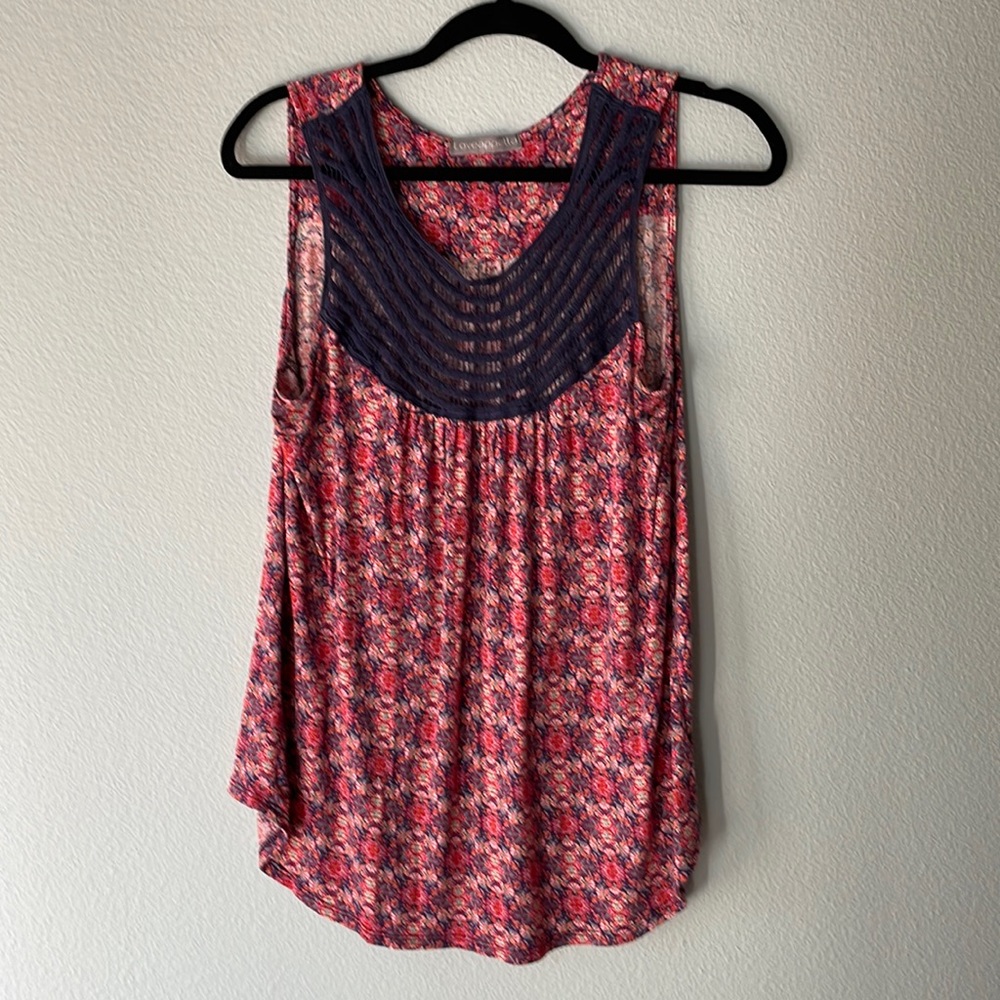 LOVEAPPELLA Dark Pink Mackinley Crochet Yoke Knit Top, Sz M